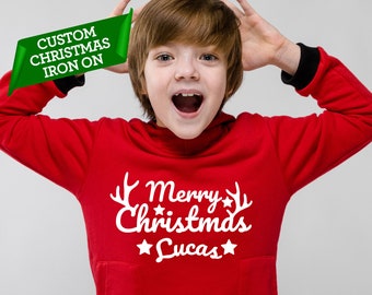 Personalized Christmas Name Iron-On Decal – Custom Holiday Shirt Design, T-Shirts, Jumpers, Cushions, Easy Apply, Non-Toxic Vinyl