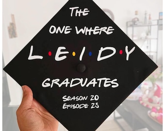Friends Style Graduation Iron-On Decal – Custom Leavers Vinyl Transfer for Caps, T-Shirts, Personalized Graduation Hat, Easy DIY Application