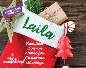 Custom Iron-On Name Decal for Christmas Stockings, Personalized Iron-On Name Decal for Christmas Sacks, DIY Ornaments for Christmas Costumes