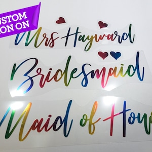Rainbow Bridesmaid Iron On Decal: Custom Hen Party Heat Transfer