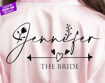 Custom Bridesmaid Iron-On Decals – Personalized Name Vinyl for Hen Party Designs, Bachelorette, Wedding, Works on Satin, Cotton & Denim
