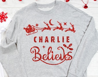 Custom Christmas Believe iron-on, Xmas Believes iron-on, custom iron-on name decal, This Home Believes iron-on, Christmas Ornaments Iron-on