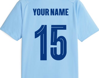 Anpassat Man City-stil Strykbart namn och nummer – Fotbollströjor, Sport-T-shirts, Lätt att applicera, Flera färgalternativ