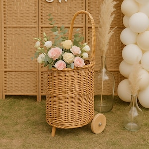 Baby Shower Decor Trolley, Baby Birthday Wicker Decoration or Gift, Nursery Photo Prop Flower Basket for Party, Doll carriage, Shopping Cart