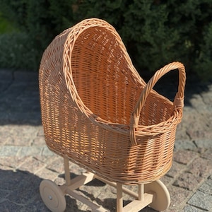 Rieten kinderwagen, poppenwagen, rieten poppenwagen, poppenwagen, witte kinderwagen, rotan kinderwagen, babyshower, babycadeau