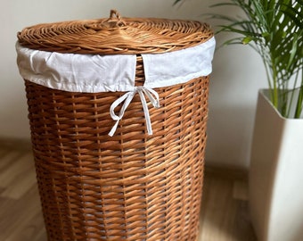 Round wicker laundry hamper with lid, wicker basket, wicker basket for bathroom, wicker basket for toys