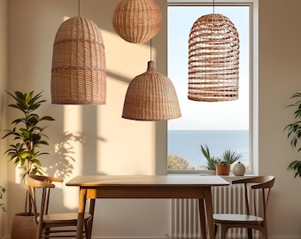 Lámpara colgante de ratán personalizada, pantalla de mimbre, lámpara de techo, lámpara colgante para interior y exterior, pantalla tejida, lámpara de techo hecha a mano
