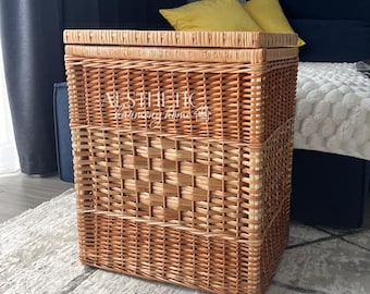 Grand coffre de rangement en osier, coffre à couvertures en rotin tressé à la main, grand coffre en osier naturel avec couvercle