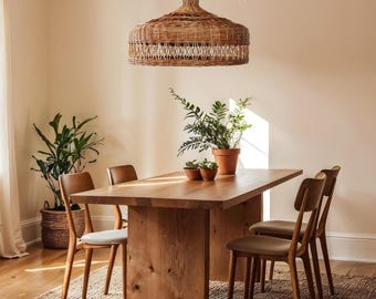 Lámpara colgante de ratán, pantalla de ratán personalizada, pantalla de techo de mimbre redonda para uso en interiores y exteriores, cono colgante hecho a mano.