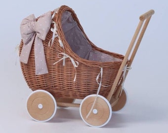 Poppenwagen, rieten poppenwagen, kinderwagen, speelgoedpop kinderwagen, poppenwagen, babymeisje cadeau, rieten kinderwagen, 1e verjaardagscadeau rieten kinderwagen