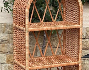 Handmade Wicker Shelf, Natural Rattan Bookcase, Plant & Storage Shelf, Boho Bookshelf, Bathroom Organizer, Rustic Housewarming Gift