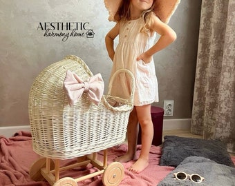 Wicker Baby Carriage, Doll Stroller, Flower Basket, Wicker Doll Stroller, Wicker Doll Pram, Wicker Willow Doll Stroller, Baby Shower Decor