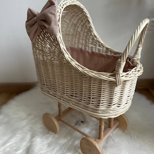 Customizable Wicker Baby Carriage, Rattan Doll Pram, Willow Doll Stroller, Flower Basket