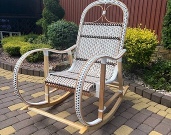 Cute Rocking Chair, Organic rattan chair, Lounge chair, Housewarming gift , Patio chair, Outdoor furniture, Boho furniture