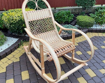 Rattan Rocking Chair, Patio chair, Willow rocking chair, Lounge chair, Housewarming gift first home, Outdoor patio chair, Wood Rocking Chair