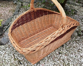 Stevige houtmand voor de open haard, rotan houtmand, vintage massief wilgenhouten houtmand met handvat, sauna of rustieke woondecoratie.