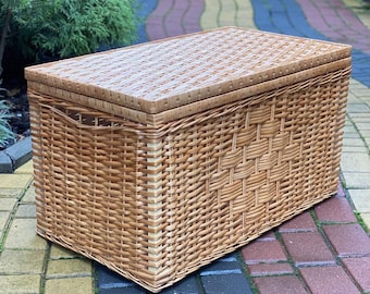 Coffre de rangement pour jouets en osier tressé à la main avec couvercle, boîte de rangement en rotin naturel, panier à linge, organisateur de jouets écologique, coffre en osier pour vêtements