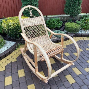 Rattan Rocking Chair, Patio chair, Willow rocking chair, Lounge chair, Housewarming gift first home, Outdoor patio chair, Wood Rocking Chair