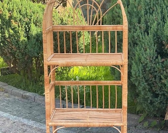 アーチ型籐本棚、ラタン本棚、植物スタンド、ボヘミアン家具、アーチ型