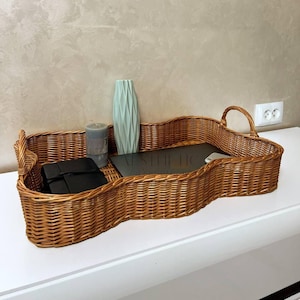 Rattan Tray, Eco Friendly Crockery, Wicker Tray, Woven Serving Tray, Seagrass Tray, Breakfast tray, Scallop Tray, Coffee Picnic Decor Tray