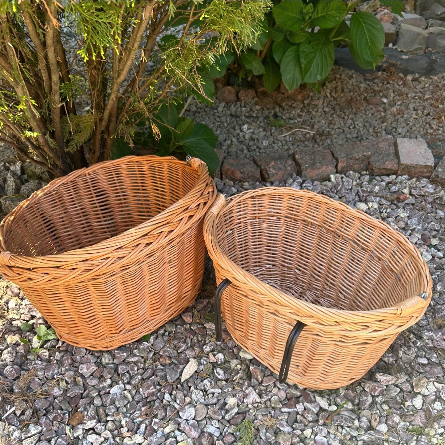 e-wicker24 Panier pour vélo en Osier Gris avec Tissu, Panier de Bicyclette rétro en Osier