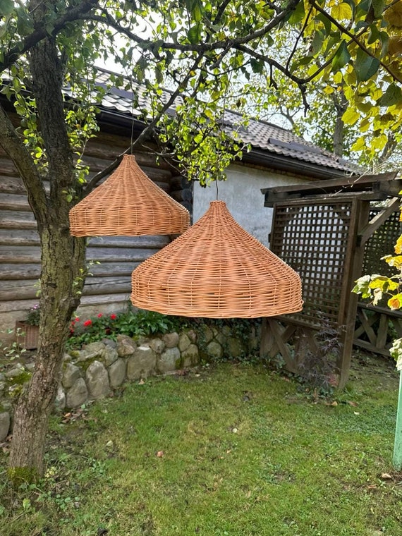 Rattan lampshade, Woven pendant light, Wicker lampshade, Wicker Ceiling Light Shade Round-Shaped for Indoor and Outdoor Usage, Hanging