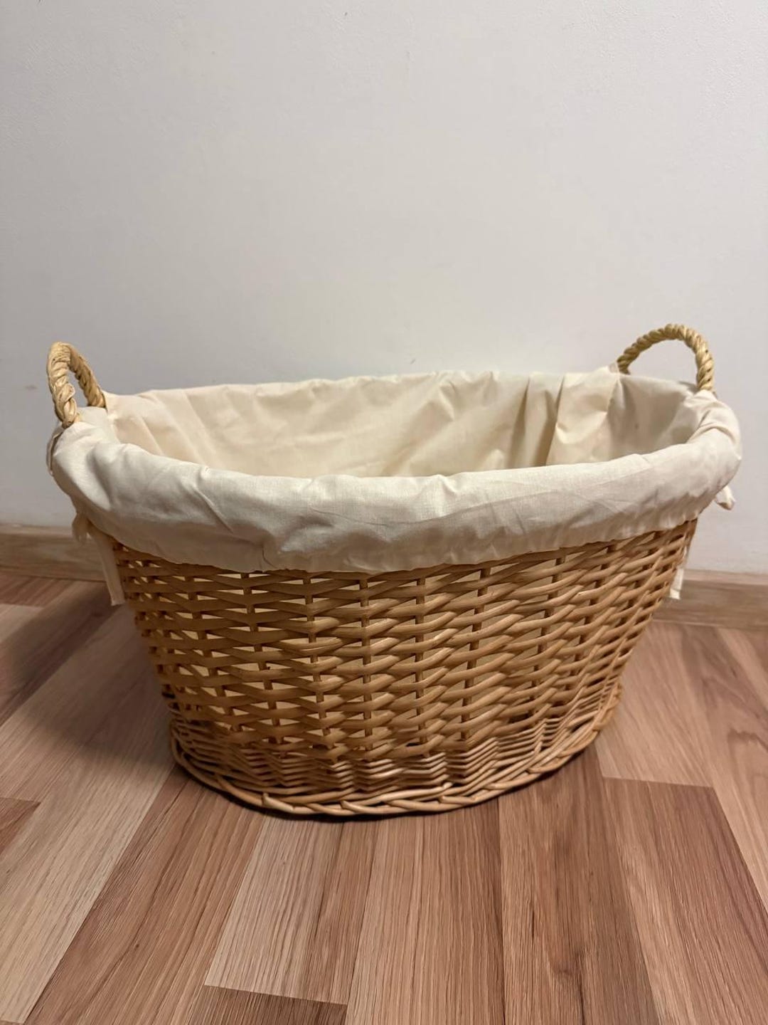 Large Wicker Laundry Basket, Big Laundry Basket with Linen, Handled Oval Basket, Oval Laundry Hamper, Large Storage Basket