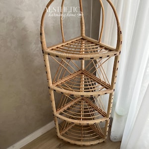 Tall corner shelf, rattan bookcase, wicker shelf, rattan cabinet, corner bookcase, wicker handmade furniture, bathroom storage, shelving unit