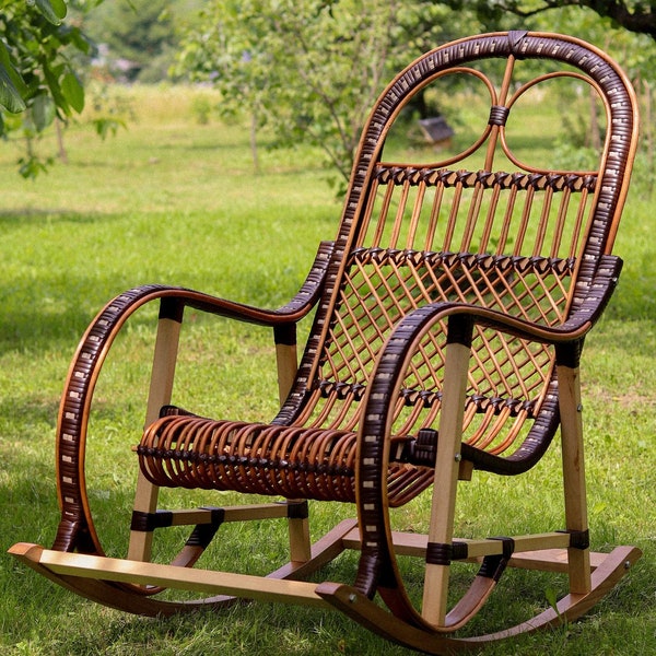 Wicker Rocking Chair, Organic rattan rocking chair, Willow rocking chair, Lounge chair, Housewarming gift first home, Outdoor patio chair