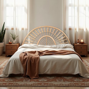 Handcrafted Rattan Headboard, Boho Rattan Bed Headboard, Natural Wicker Headboard, Queen & King Size, Boho Bedroom Décor, Bamboo Furniture