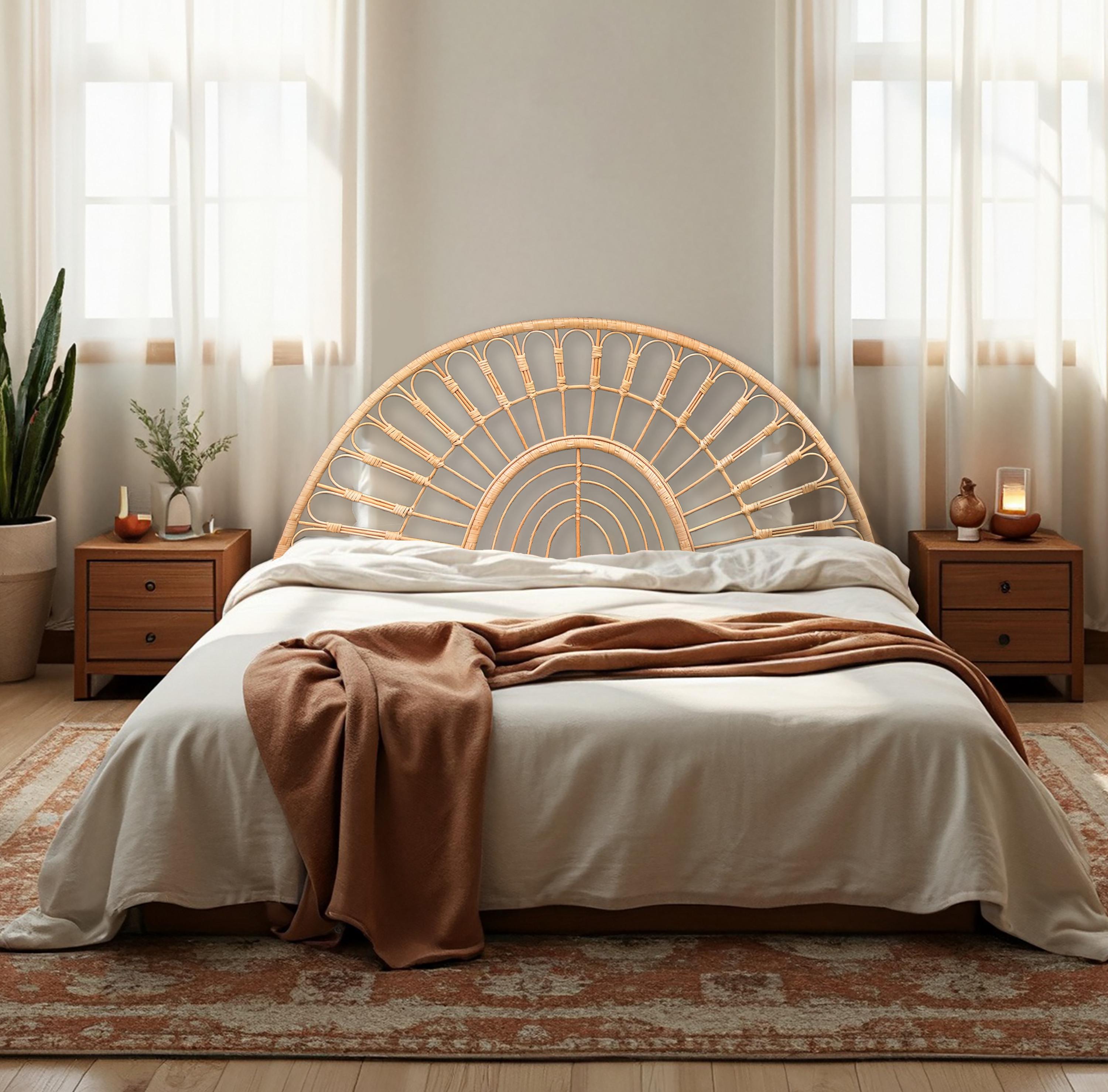 Boho Rattan Headboard, Handmade Wicker Bed Headboard, Natural Rattan ...