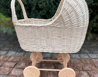 Wicker Baby Carriage, Doll Stroller, Doll Pram, Wicker Doll Stroller, Wicker Doll Pram, Wicker Willow Doll Stroller