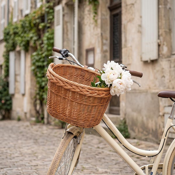 Handgemaakte fietsmand, rieten fietsmand, natuurlijke wilgenhouten voormand, fietsaccessoire in vintage stijl, verjaardagscadeau