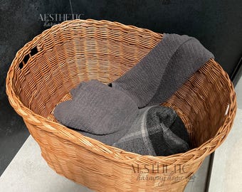 Woven Large Wicker Storage Basket, Handmade Rattan Organizer for Pillows, Natural Home Decor, Laundry Hamper, Rattan Laundry Basket