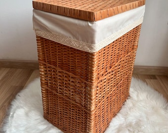 Large wicker laundry hamper with lid, wicker storage basket, holder for bathroom, wicker basket for toys, big organizer