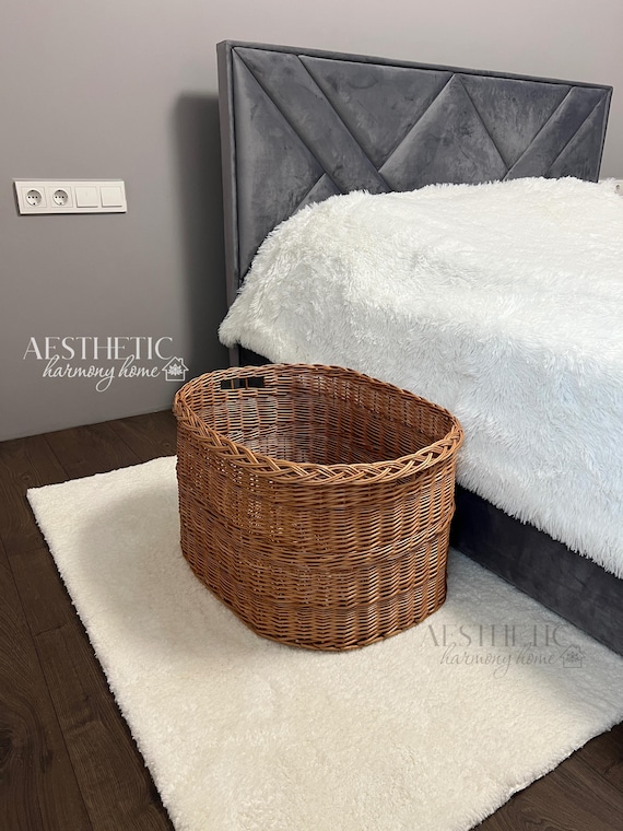 Large Wicker Laundry Hamper with Handles, Laundry Basket, Clothes Hamper, Natural Rattan Storage Basket, Willow Log Basket, Wicker Crate