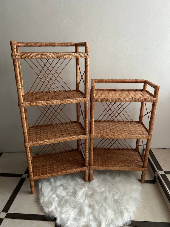 Vintage-Regal aus handgefertigtem Rattan, Aufbewahrungsregal aus  Naturweide, Boho-Regal aus Bambus mit 3 Ebenen, Badezimmer-Organizer im  Kstenstil, Pflanzenstnder - Etsy.de