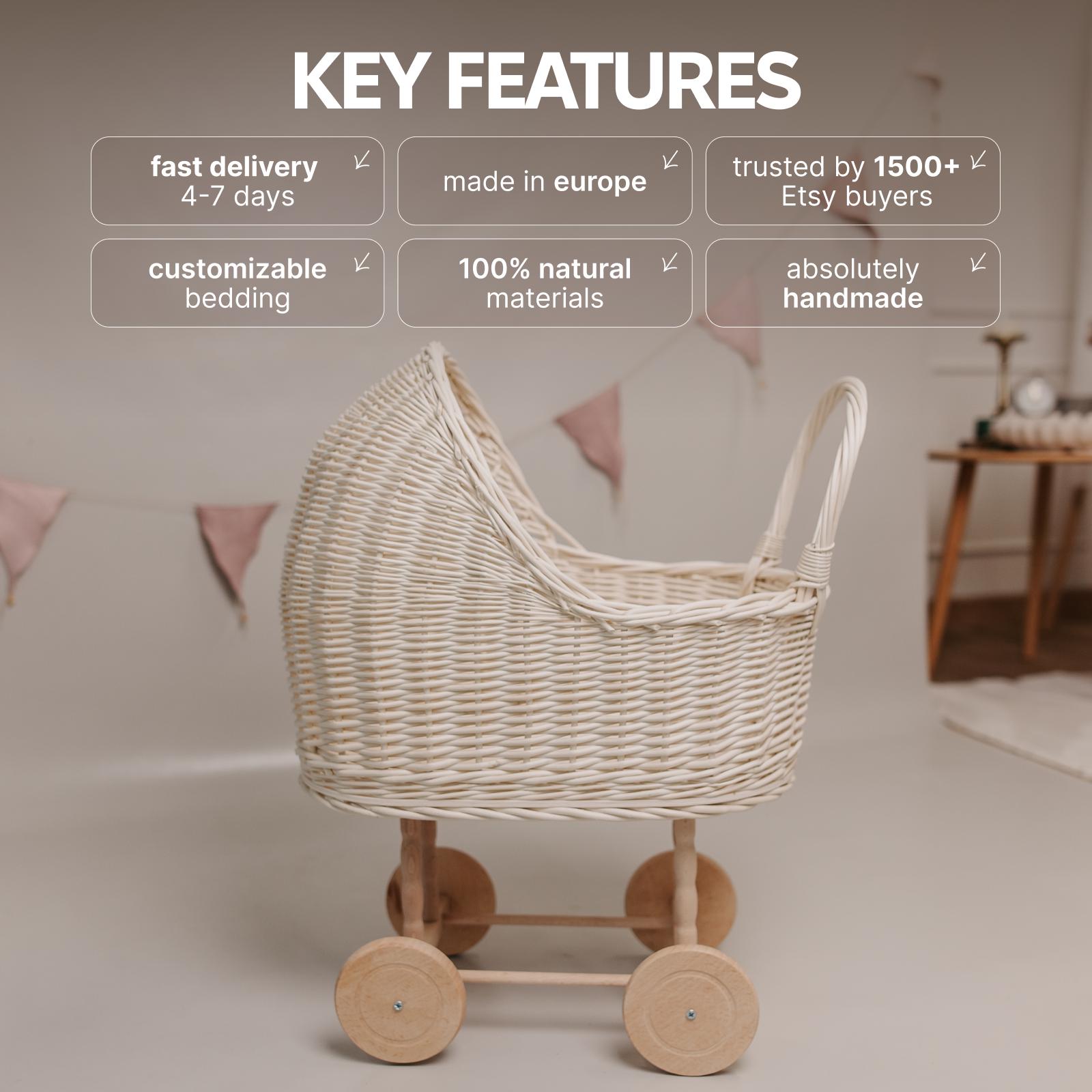 Customizable Wicker Baby Carriage, Rattan Doll Pram, Willow Doll ...
