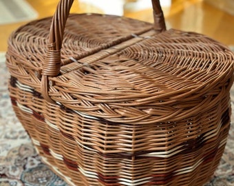 Wicker Basket With Lid, Picnic basket, Picnic Wicker Basket, Wicker Market Shopping, Picnic Basket, Wicker Basket, Flower Girl Basket