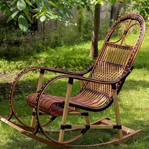 Lounge chair, Wicker Rocking Chair, Organic rattan rocking chair, Housewarming gift first home, Outdoor patio chair, Outdoor furniture