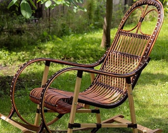 Lounge chair, Wicker Rocking Chair, Organic rattan rocking chair, Housewarming gift first home, Outdoor patio chair, Outdoor furniture