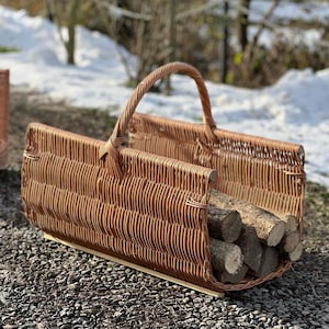 Handgemachter großer Weidenkorb, rustikaler Weidenholzkorb, Brennholzaufbewahrung, gewebter Sammelkorb, natürlicher Weidenkorb