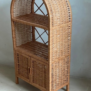 Arch Wicker shelf Cabinet with doors, Storage shelf, Bookshelf, Plant shelf, Rattan shelf, Bookcase, Homedecor, Natural shelf