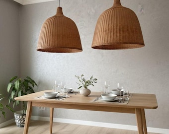 Lámpara de techo grande de mimbre hecha a mano, lámpara colgante de ratán personalizada, iluminación de comedor bohemia disponible en cualquier tamaño - Envío rápido