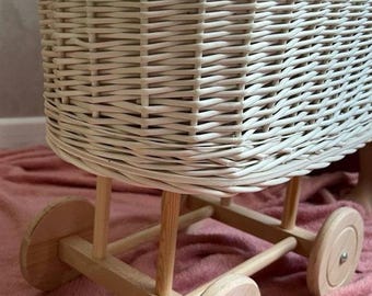 Poussette en osier, panier à fleurs, landau pour poupée, poussette en osier pour poupée, landau en osier pour poupée, poussette en osier pour poupée, décoration pour baby shower - France