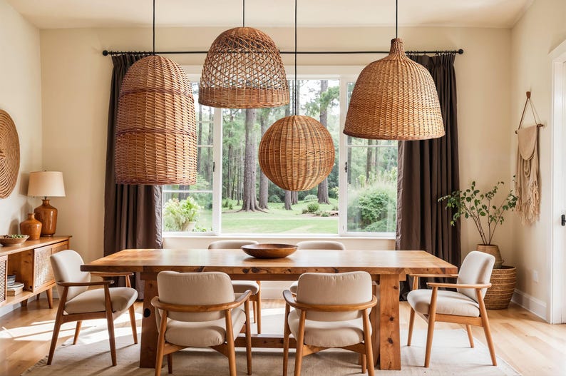 Handmade Custom Rattan Lampshade | Open Weave Pendant Light | Large ...