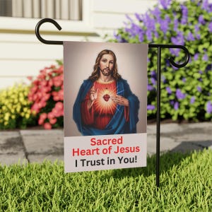 Sacred Heart of Jesus Garden Flag, Religious Outdoor Decor, Catholic Banner, Catholic Garden Decor, Reclaim June, Jesus I trust in You