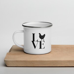 Chicken Love Enamel Mug, Chicken Coffee Mug, Chicken Owner Gift