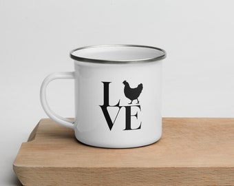 Kip liefde emaille mok, kip koffiemok, kip eigenaar cadeau
