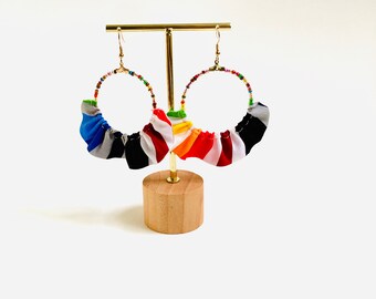 Upcycled Earrings Fabric Earrings Eco-Friendly Earrings Statement Earrings Polka dot Earrings